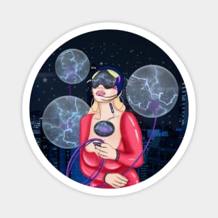 Cyber Girl. Starry night in the city Magnet